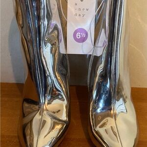 a new day Silver Metallic Pointed Toe Ankle Boots